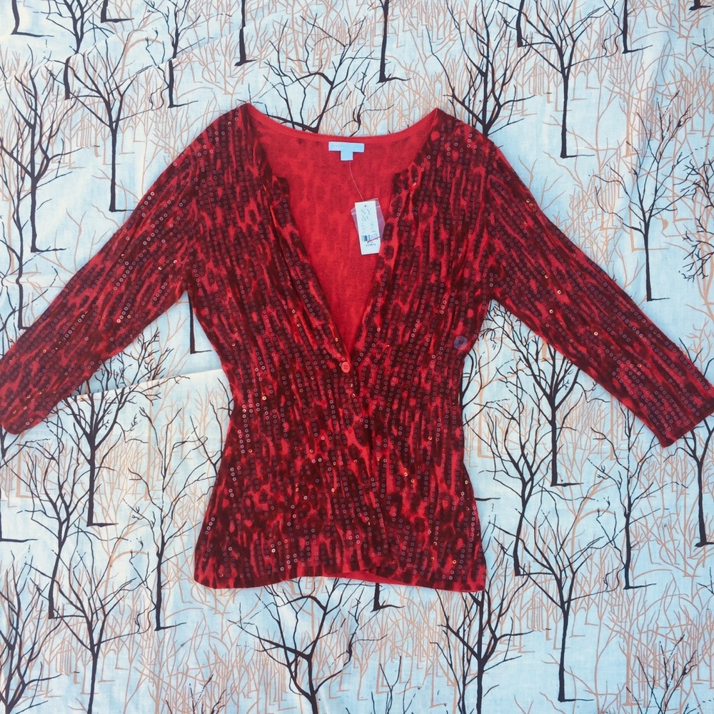 NWT New York & Company Red Sequin Snakeskin Cardi
